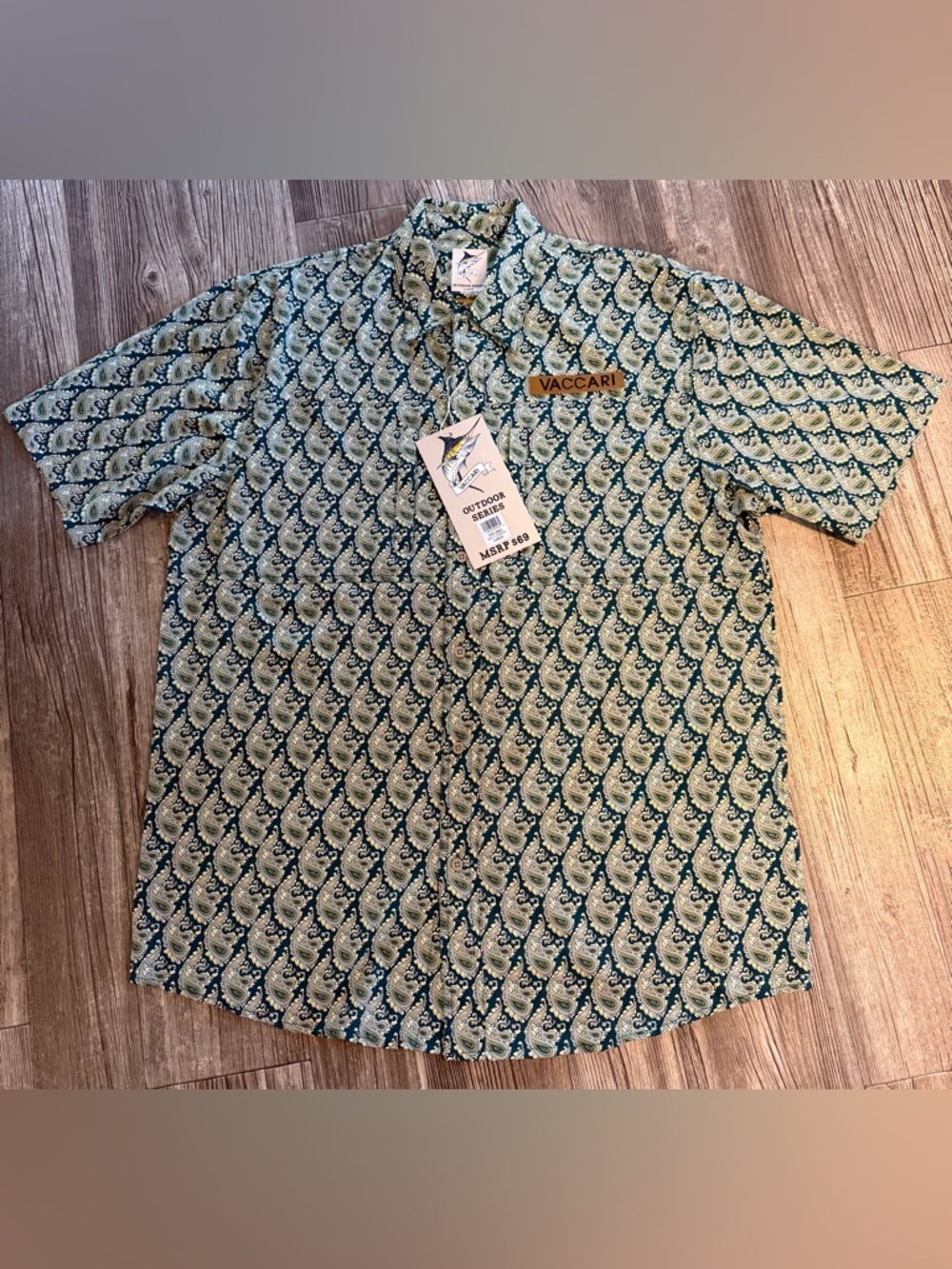 Vaccari Green Paisley Outdoor Shirt Sz L NWT